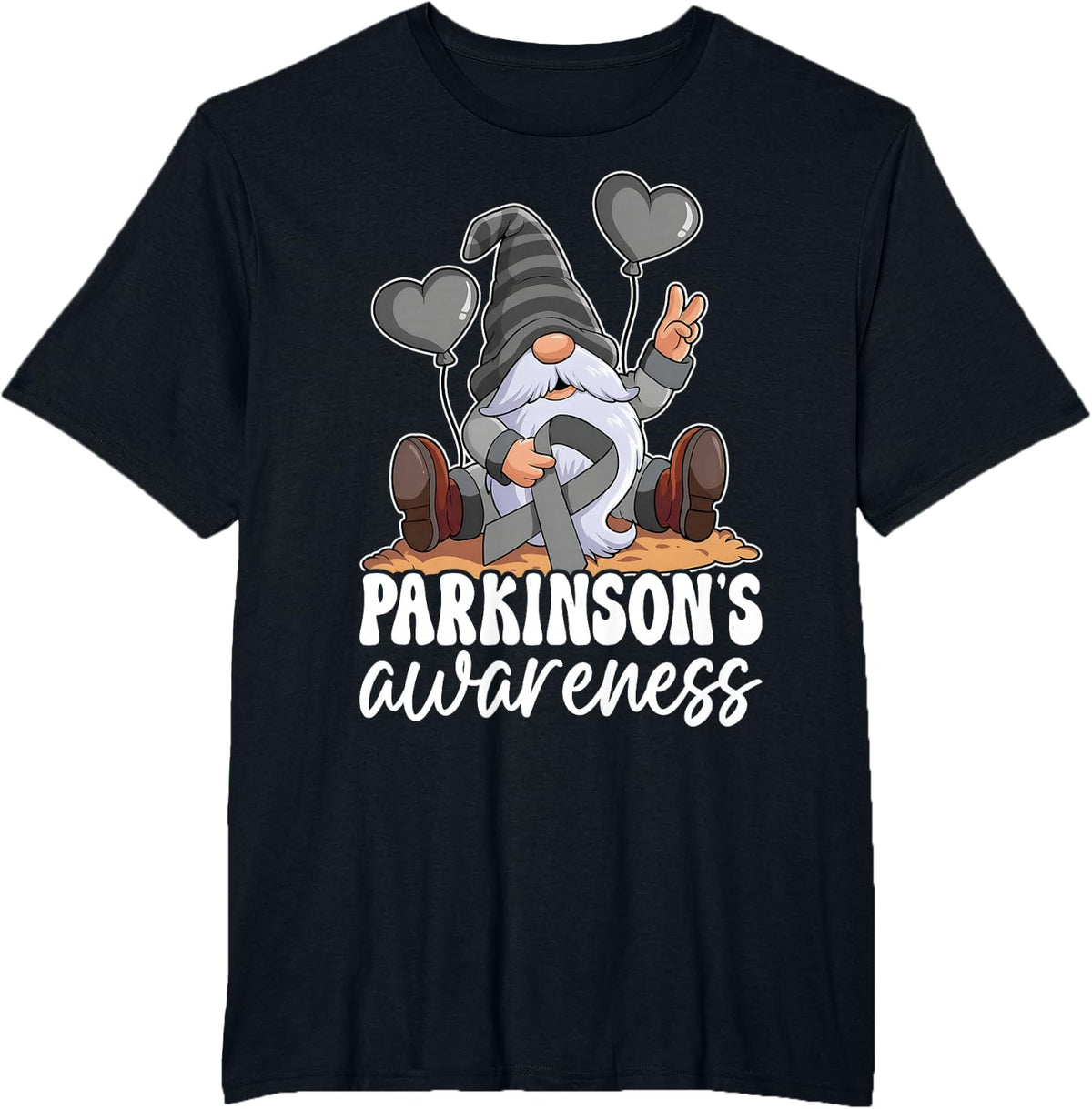 Parkinson's Awareness Gray Ribbon Gnome T-Shirt - Black