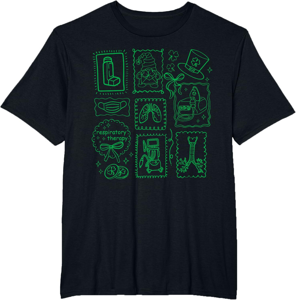 Stamp St Patrick's Day Respiratory Therapist RT Lung Squad T-Shirt - Black