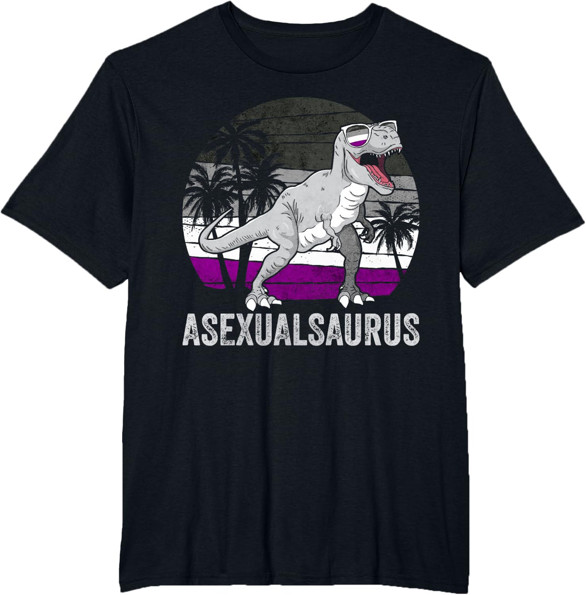 Asexual Pride Ace Flag Dinosaur Trex LGBTQ Asexualsaurus T-Shirt - Black