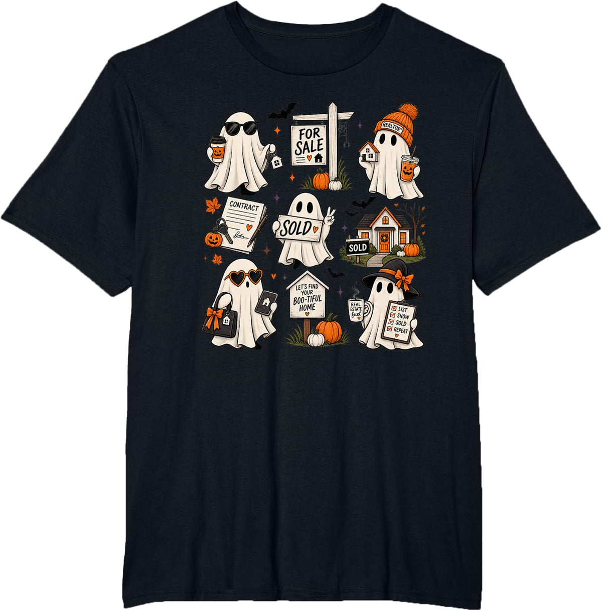 Spooky Realtor Ghost Halloween Real Estate Agent T-Shirt - Black