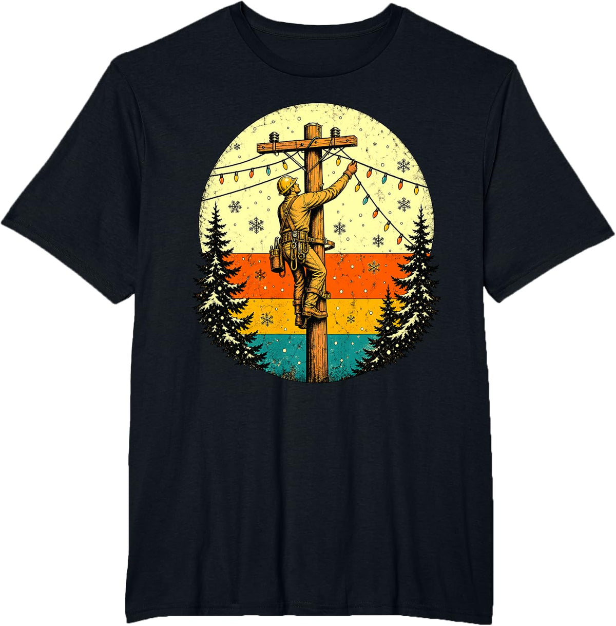 Lineman Christmas Lights Power Lineman Vintage T-Shirt - Black