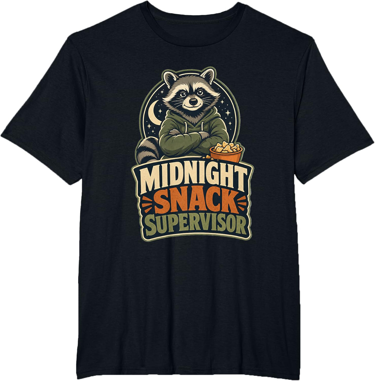 Midnight Snack Supervisor Raccoon Work Humor T-Shirt T-Shirt - Black