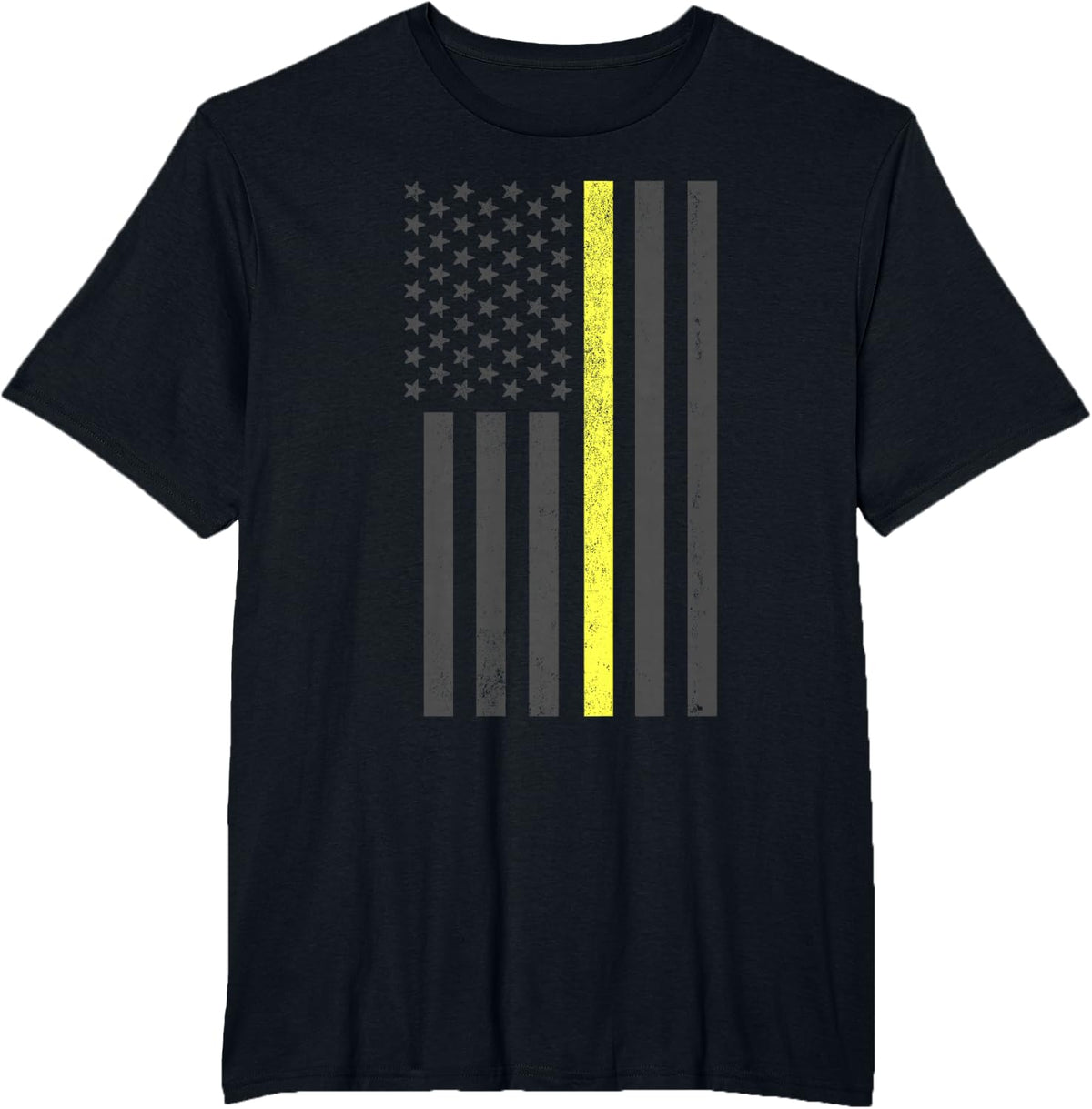 Thin Yellow Line 911 Police Dispatcher USA Flag T-Shirt - Black