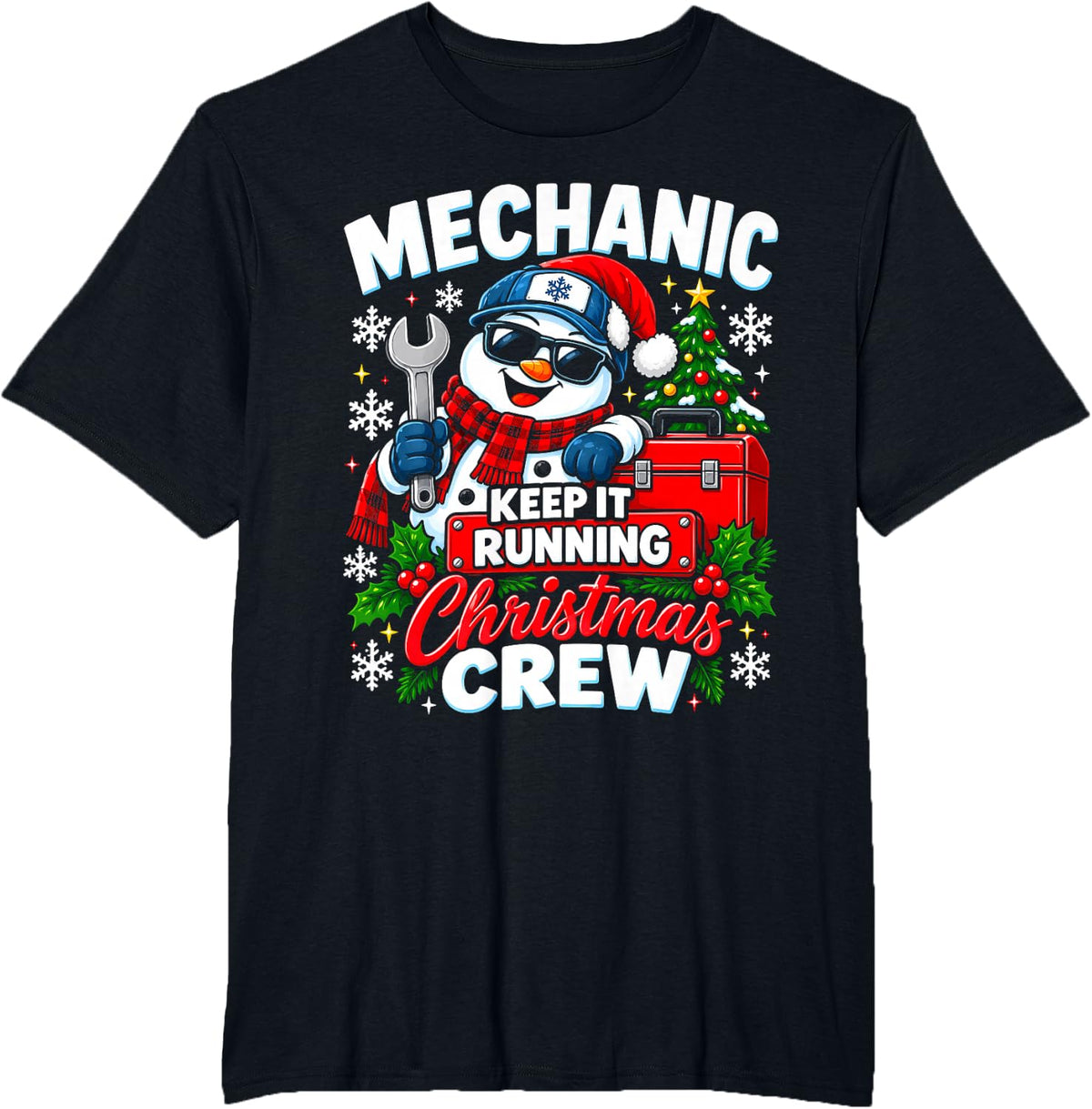Mechanic Keep It Running Christmas Crew Funny Matching T-Shirt - Black