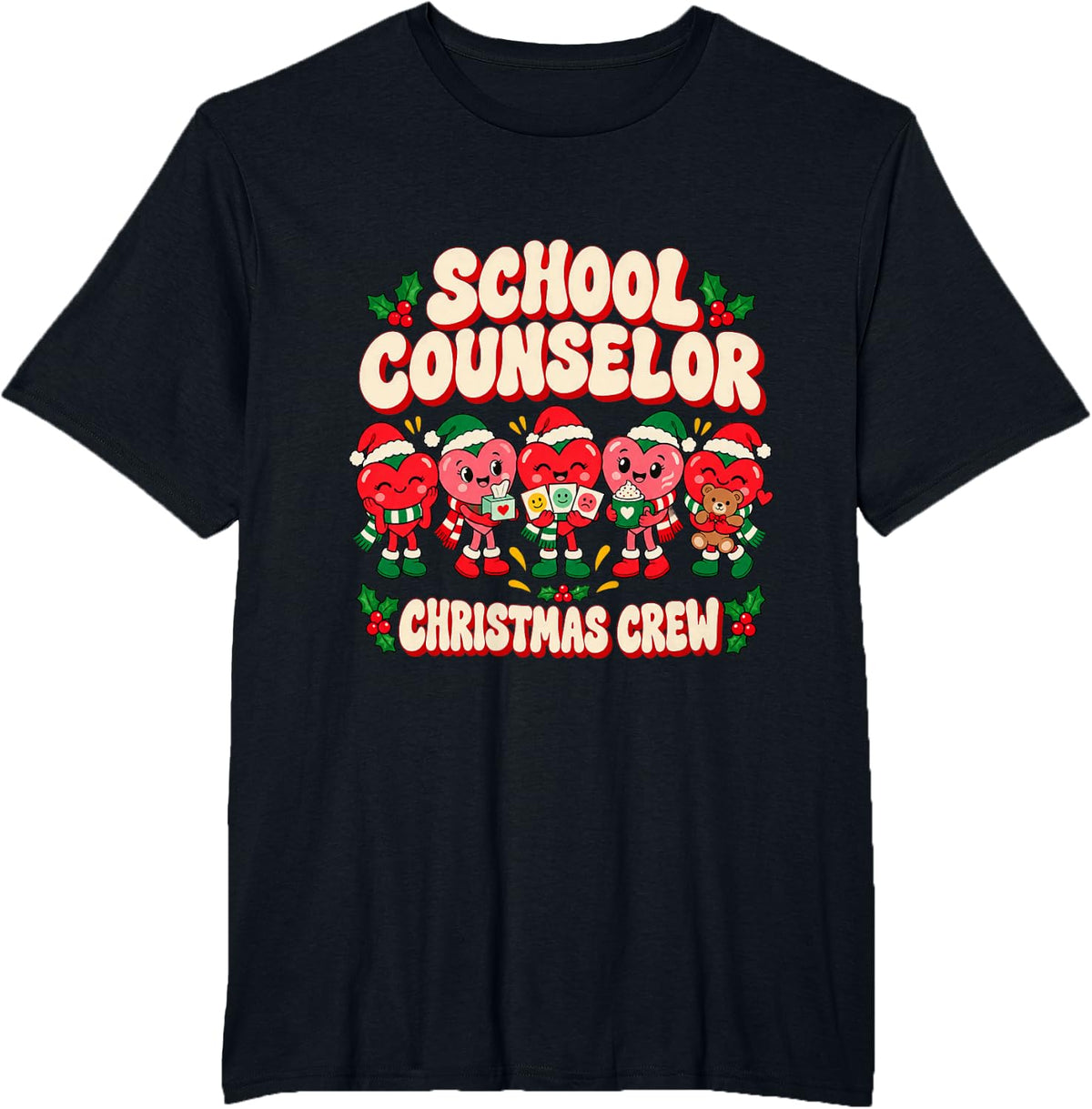 Christmas School Counselor Festive Winter T-Shirt - Black