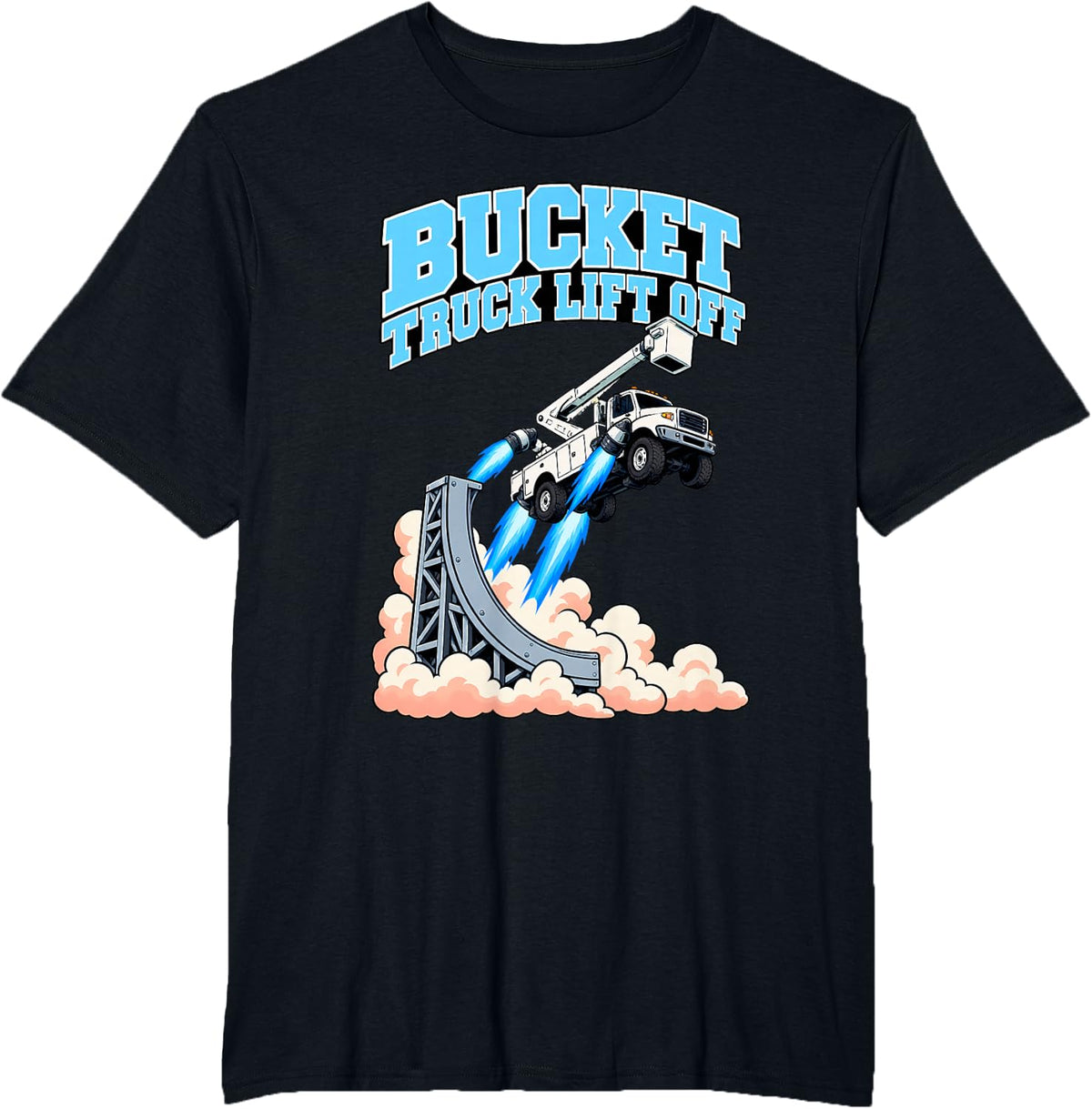 Bucket Truck Lift Off Funny Lineman Rocket Humor T-Shirt - Black
