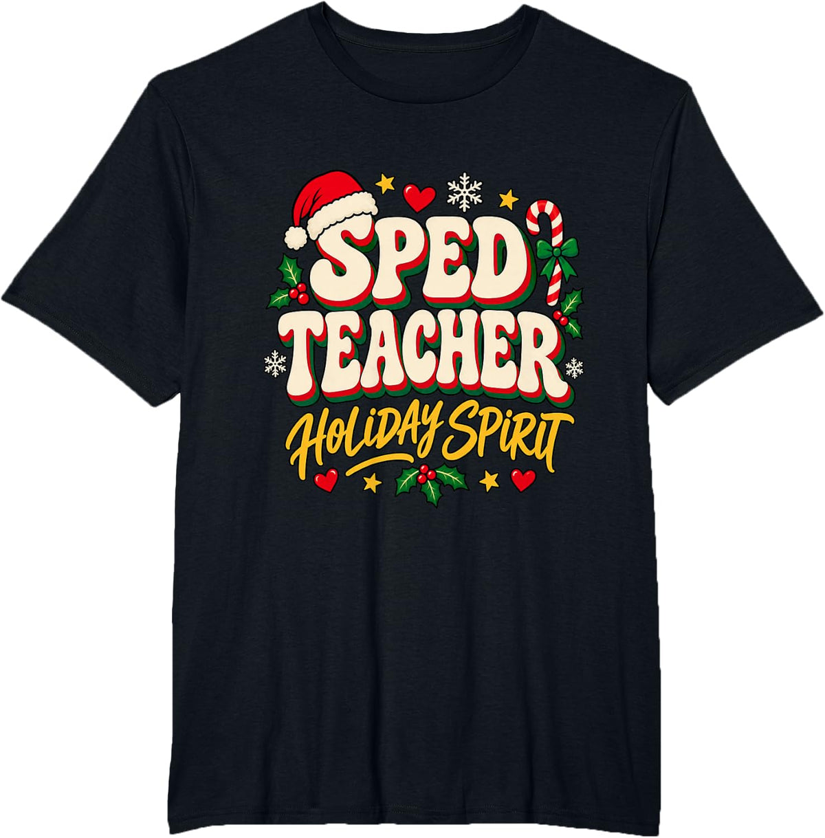 Christmas SPED Teacher Festive Wreath T-Shirt - Black