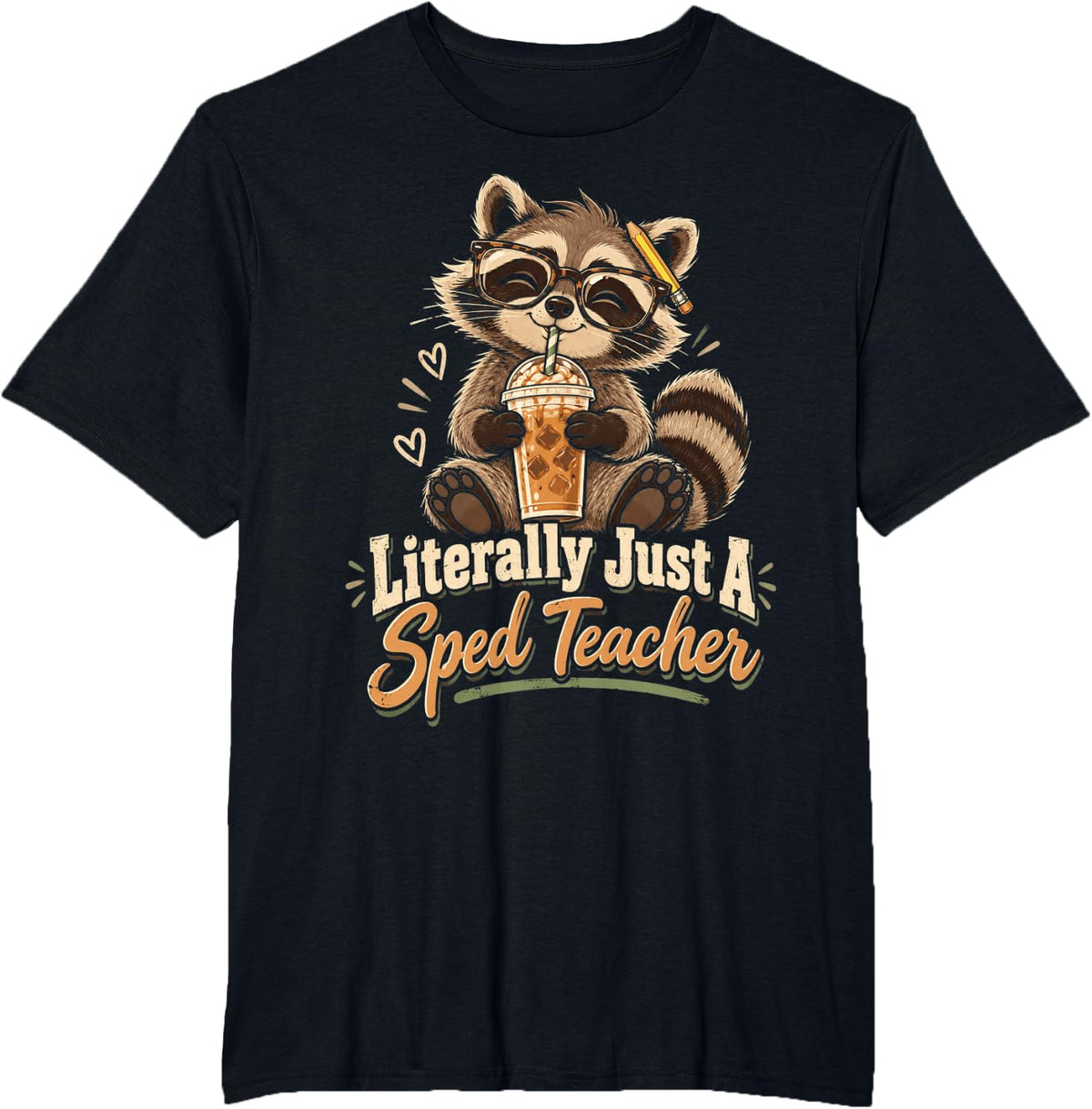 Literally Just A Sped Teacher Raccoon T-Shirt - Black