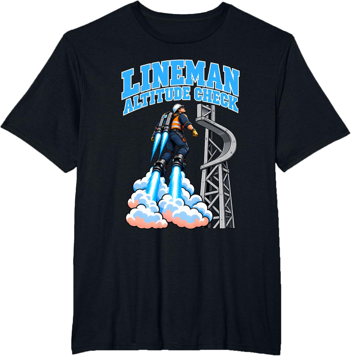 Lineman Altitude Check Funny Lineman Rocket Humor T-Shirt - Black