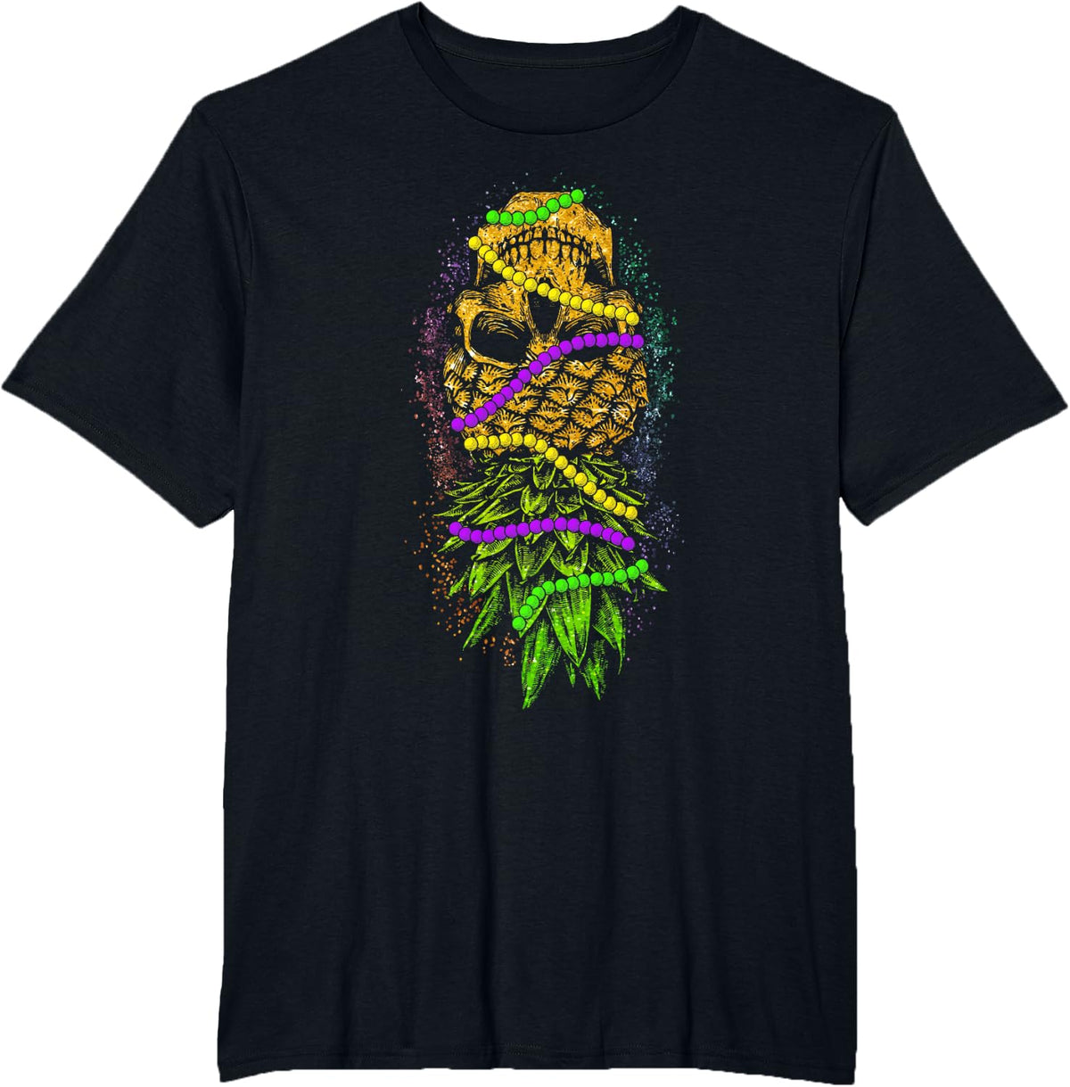 Inverted Mardi Gras Skull Pineapple T-Shirt - Black