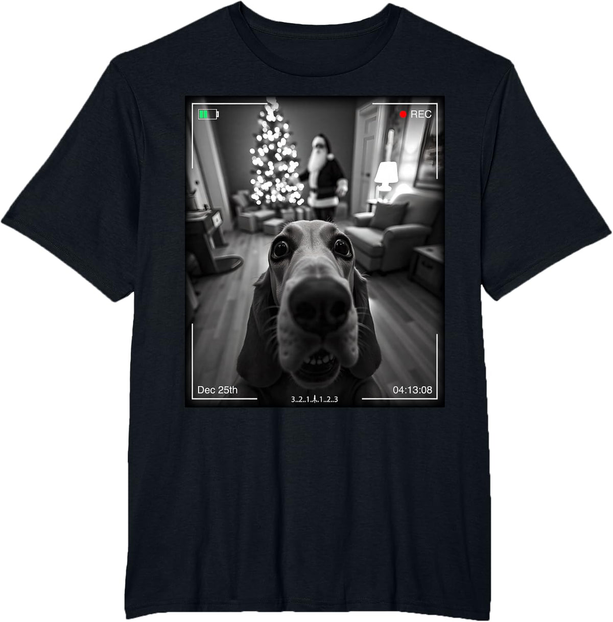 Basset Hound Catches Santa On Camera Xmas T-Shirt - Black