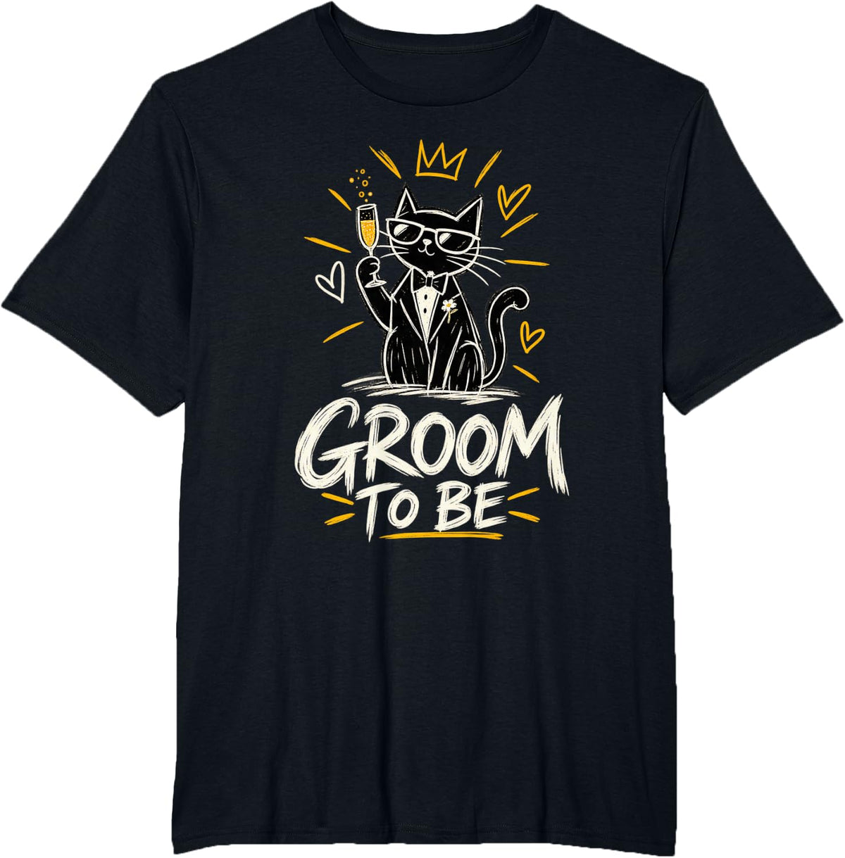Groom to Be Funny Black Cat Tuxedo Bachelor Party Wedding T-Shirt - Black