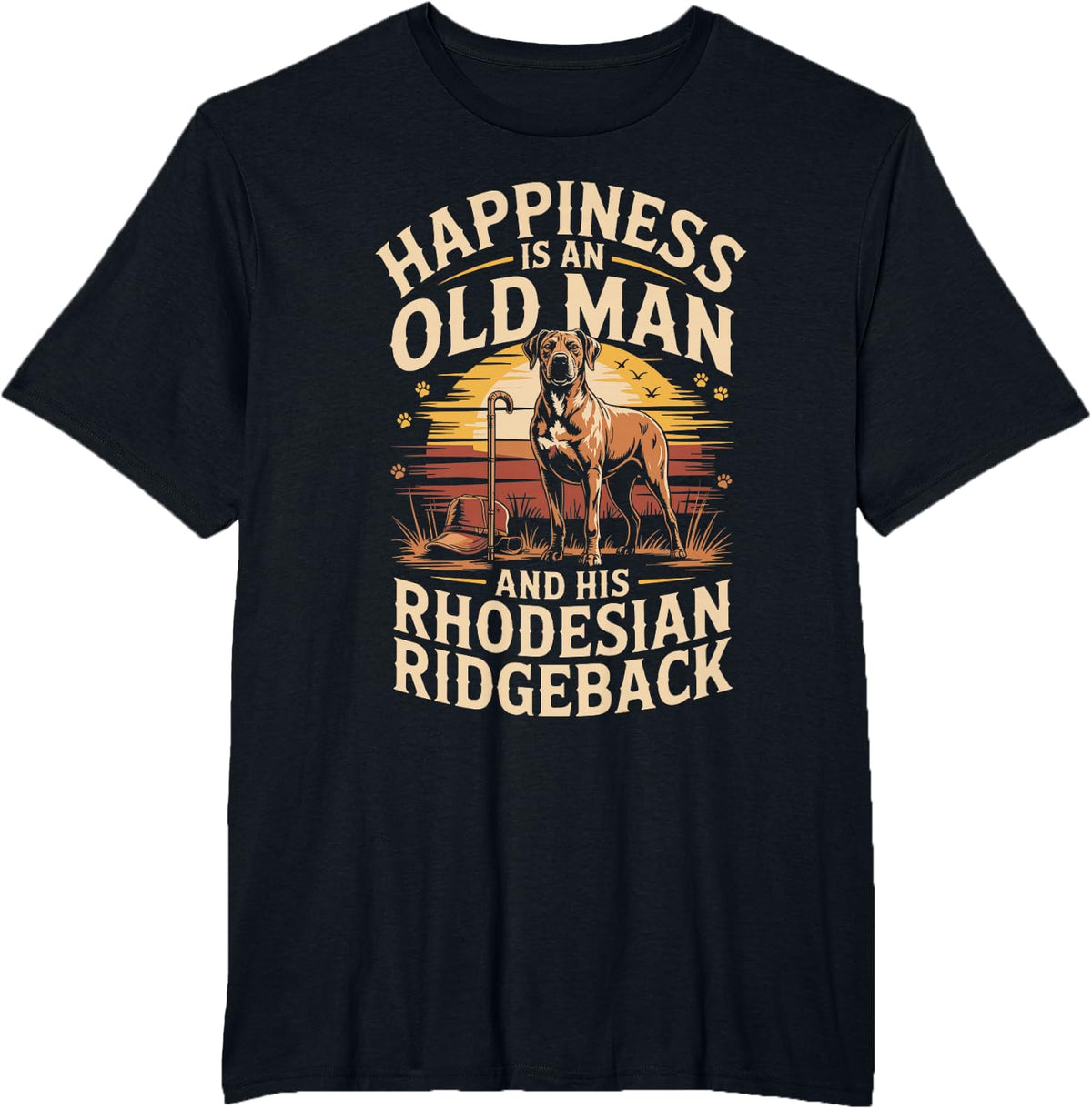 Happiness is an Old Man and His Rhodesian Ridgeback T-Shirt - Black