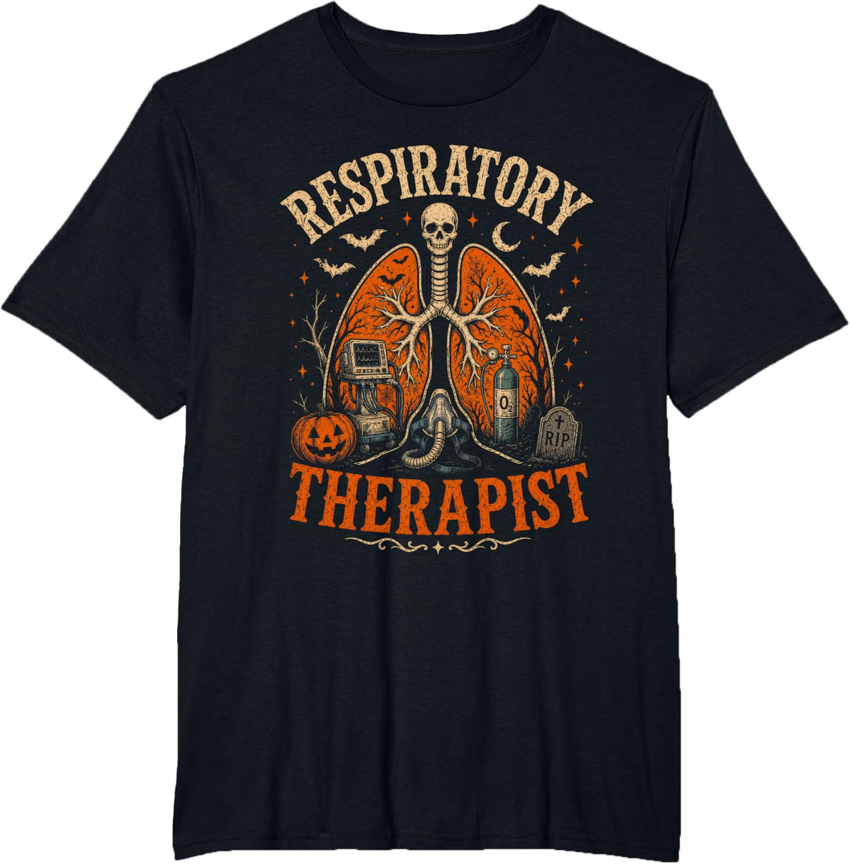 Respiratory Therapist Horror Lungs Halloween Medical T-Shirt - Black