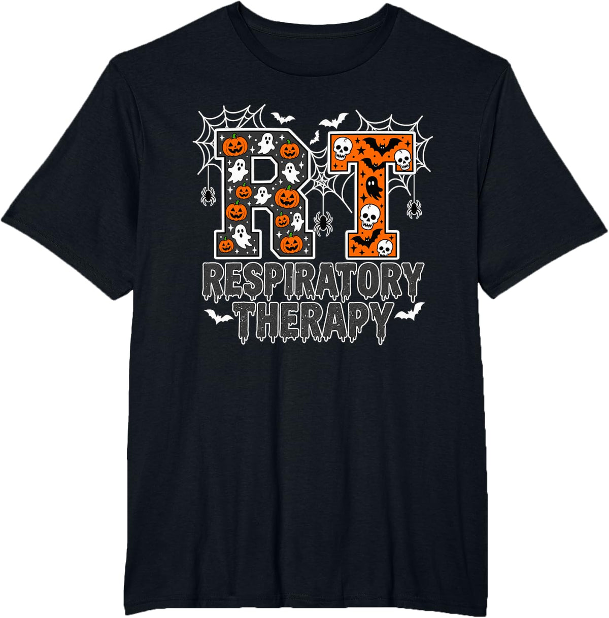 RT Respiratory Therapist Halloween Spooky Pumpkins T-Shirt - Black