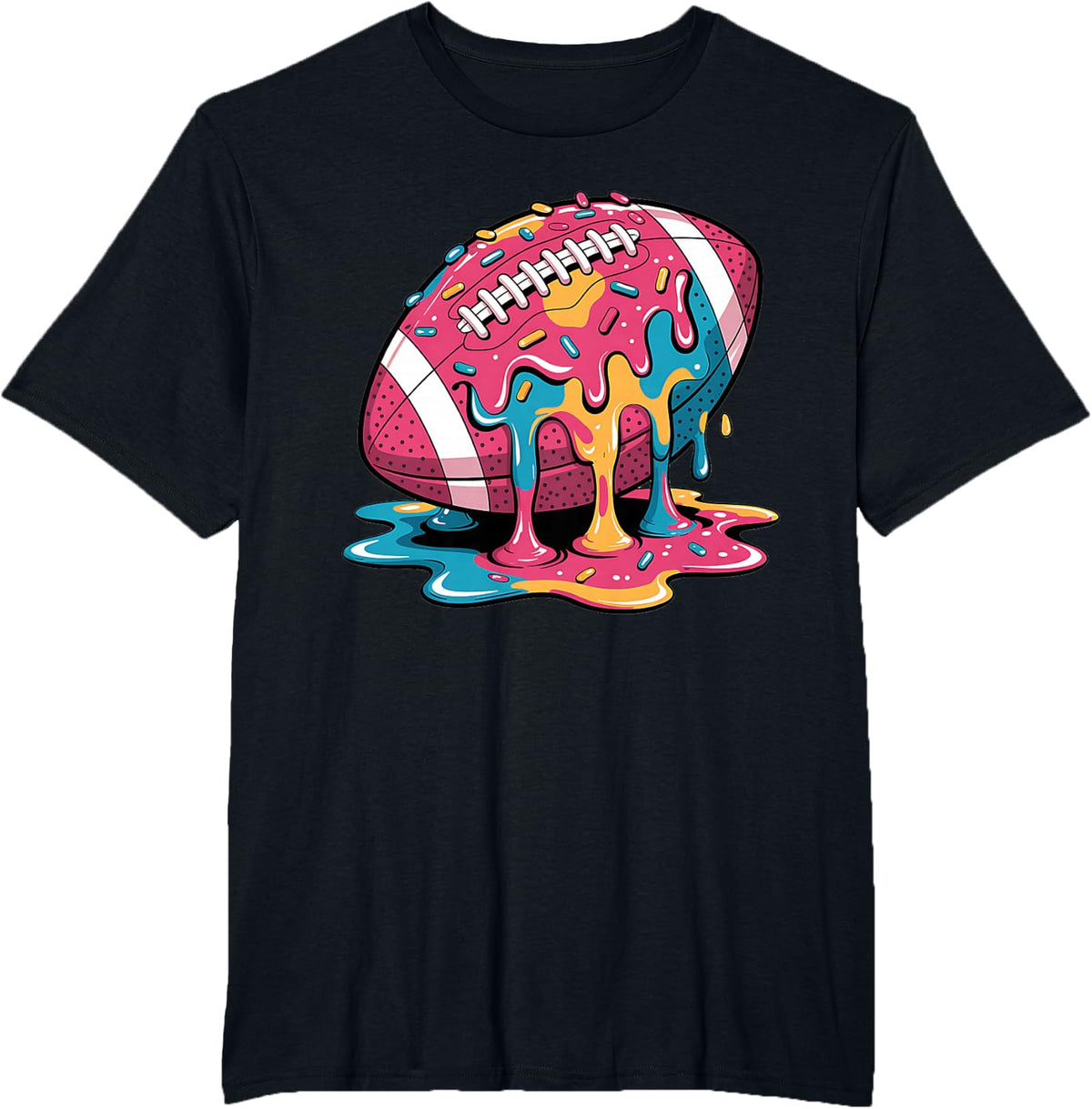 Football Drip for Lineman WR QB RB Ice Cream Drippy T-Shirt Tees for Boys Kids Teens Men - Black