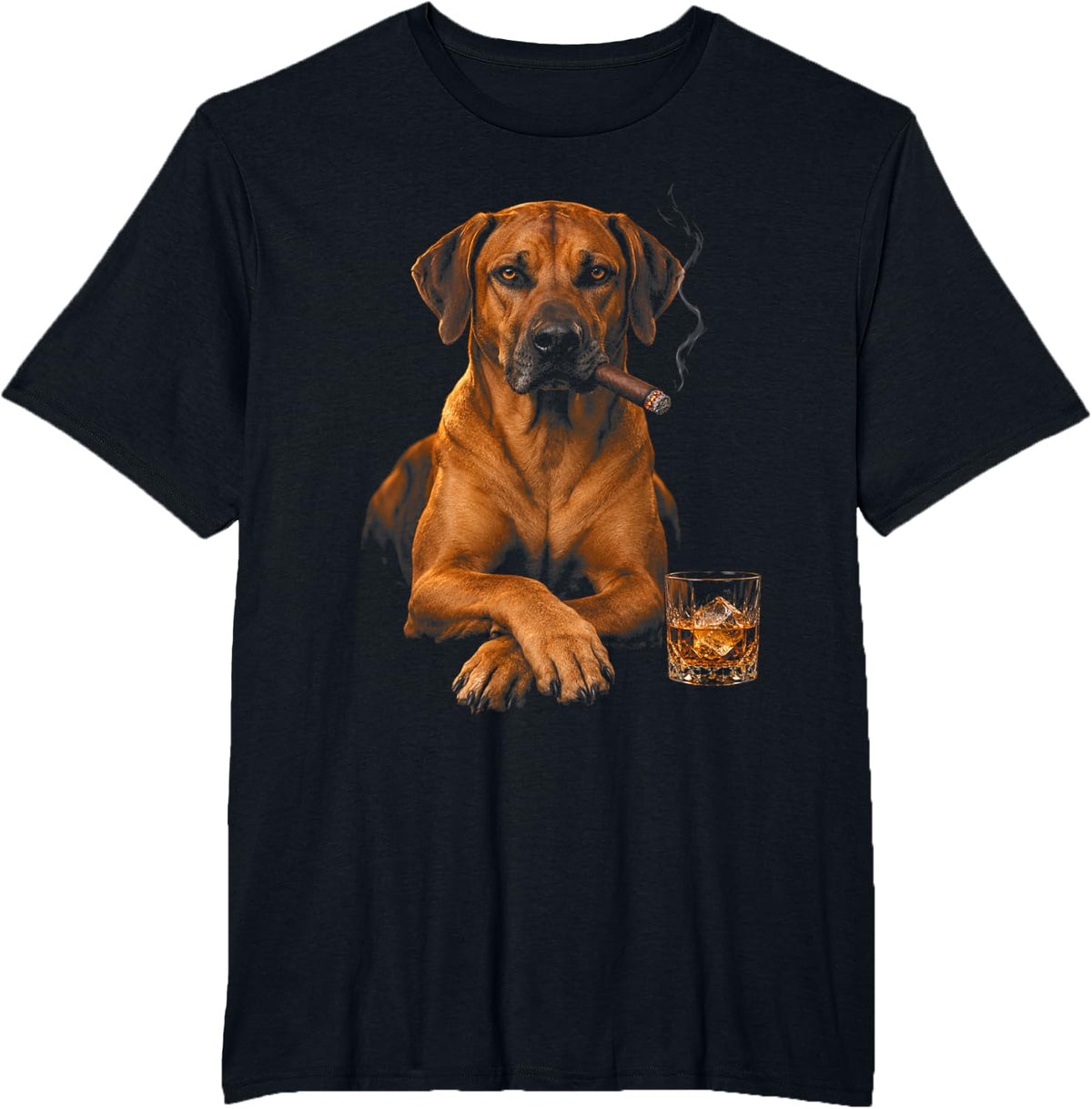 Rhodesian Ridgeback Smoking Cigar Whiskey Lover Funny Dog T-Shirt - Black