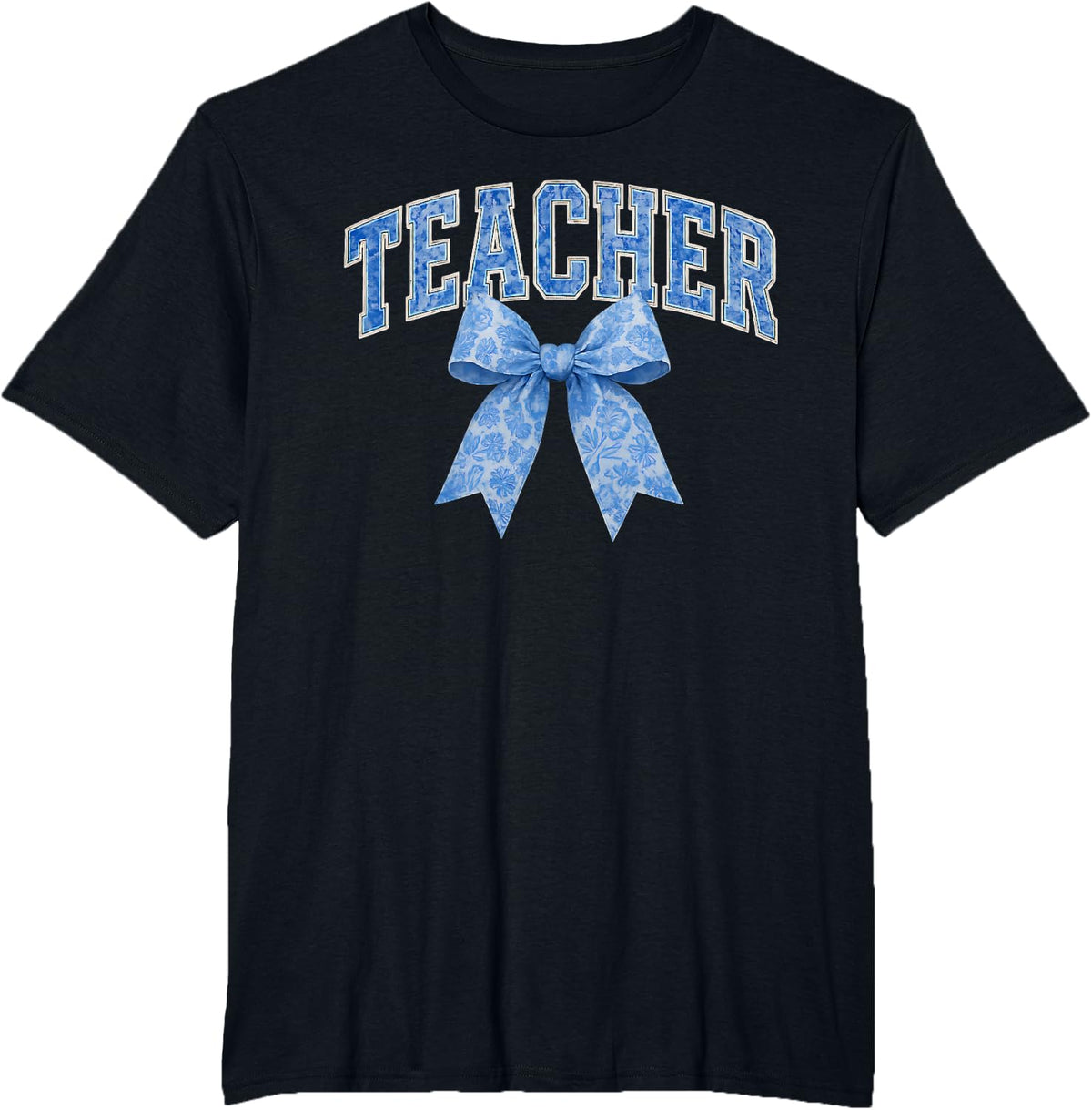 Teach Coquette Toile Blue Bow Floral Women Teacher T-Shirt - Black