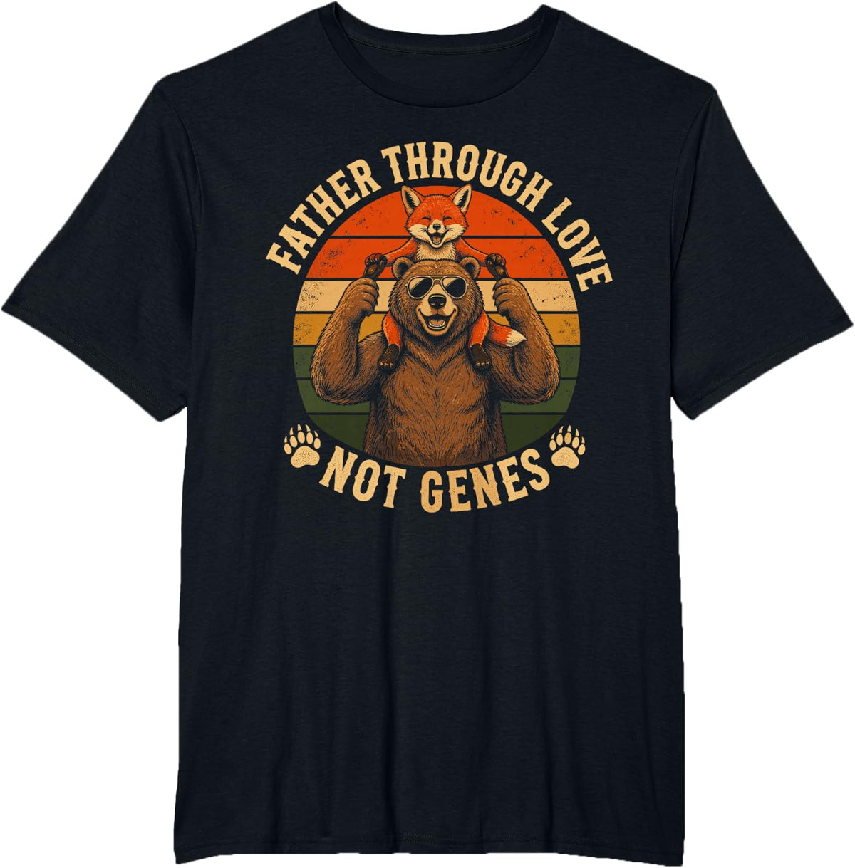 Father Through Love Not Genes Adoption Dad Bear T-Shirt - Black
