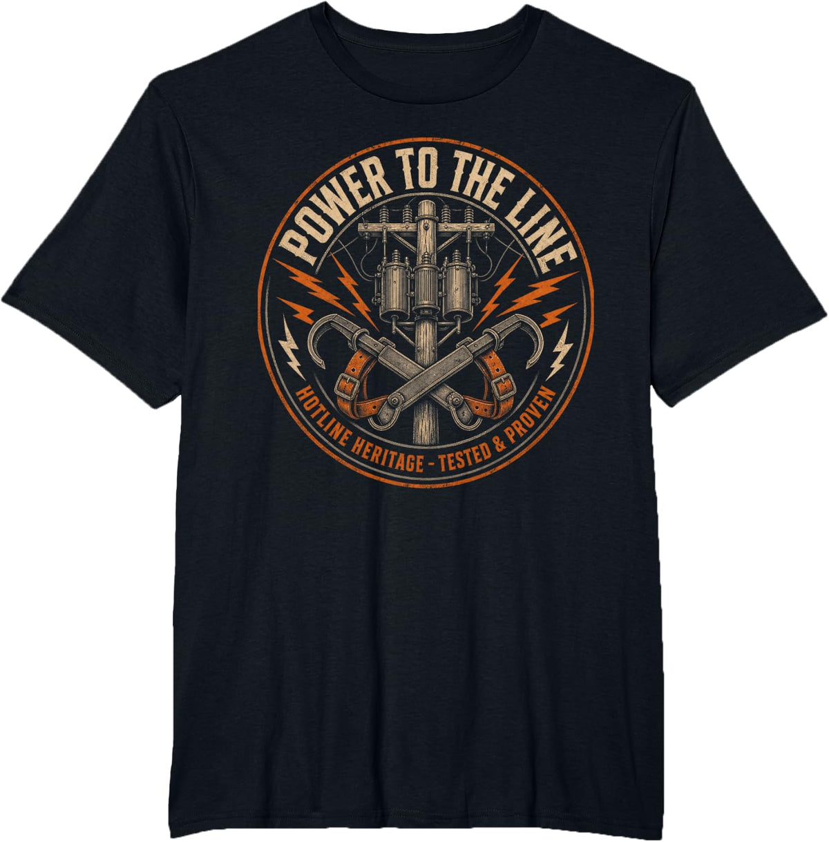Power to The Line Electrical Utility Lineman T-Shirt - Black