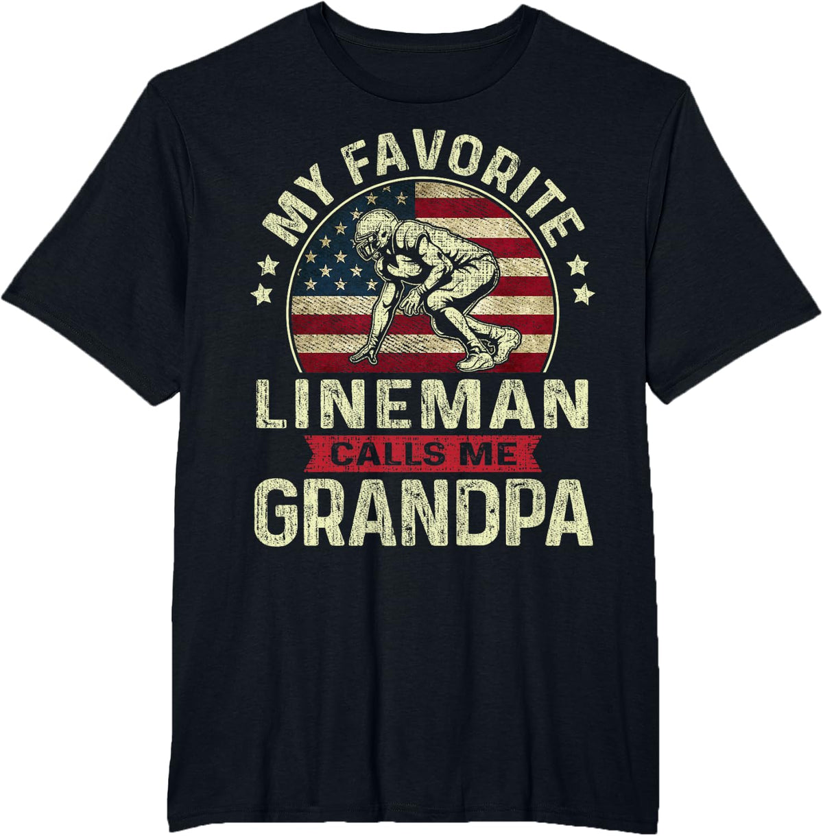 Father's Day Favorite Lineman Calls Me Grandpa Flag Football T-Shirt - Black
