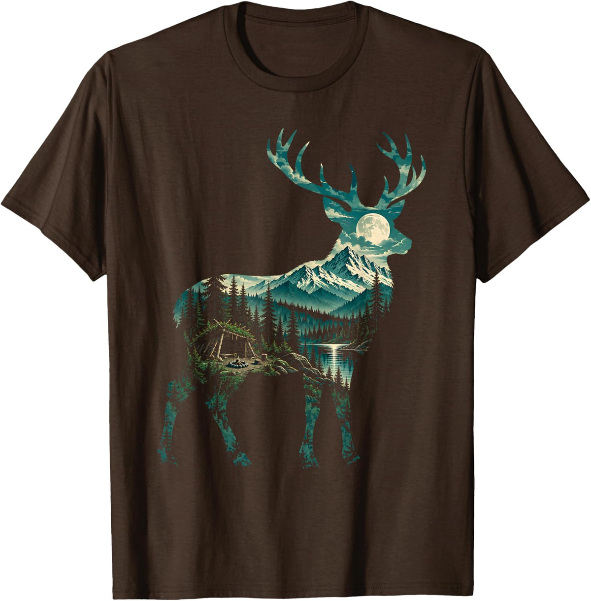 Bushcraft Deer Wilderness Forest Hiking Survival Camping T-Shirt - Brown