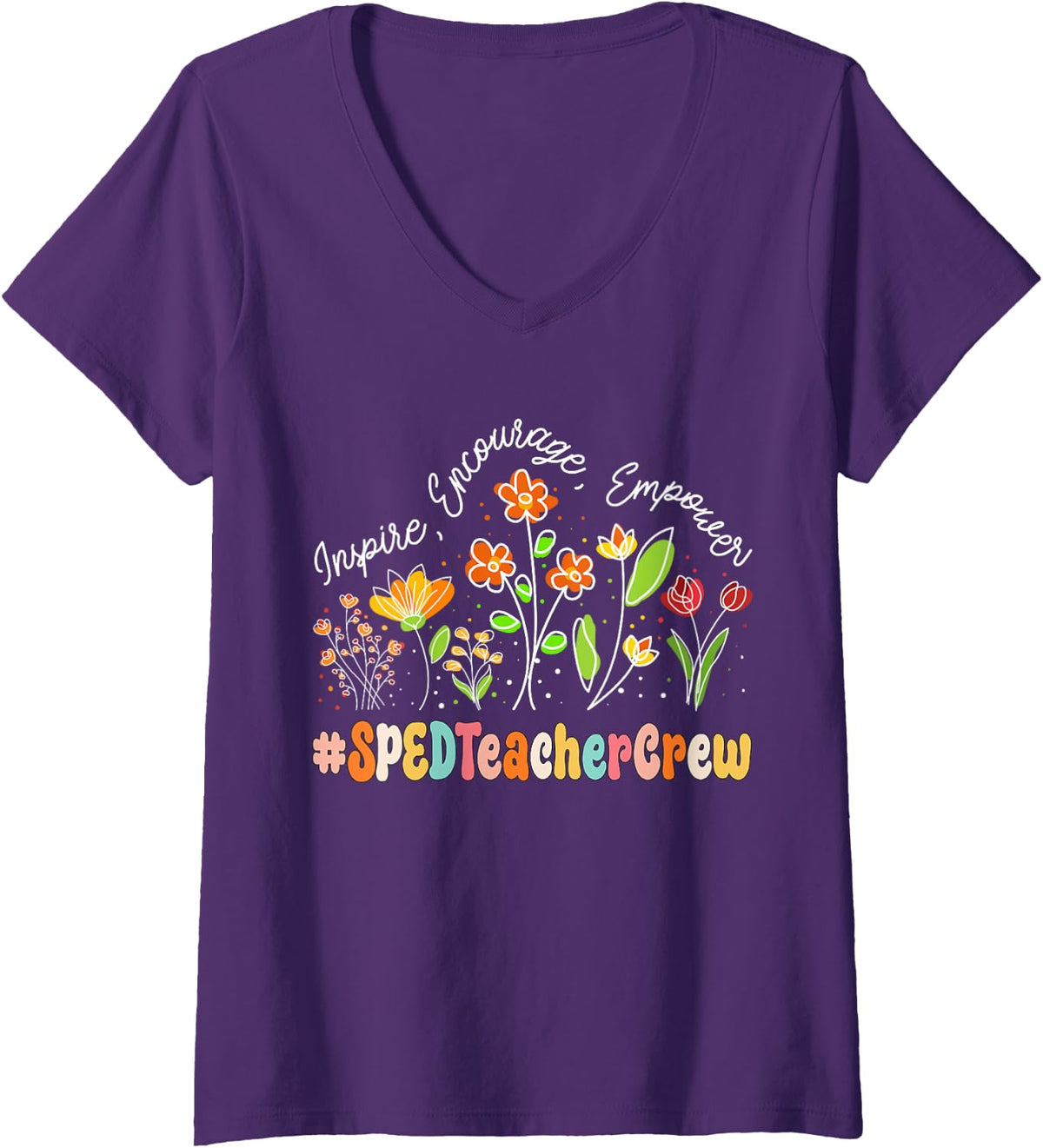 Women's SPED Teacher Crew Appreciation Week Teacher Back to School V-Neck T-Shirt - Purple
