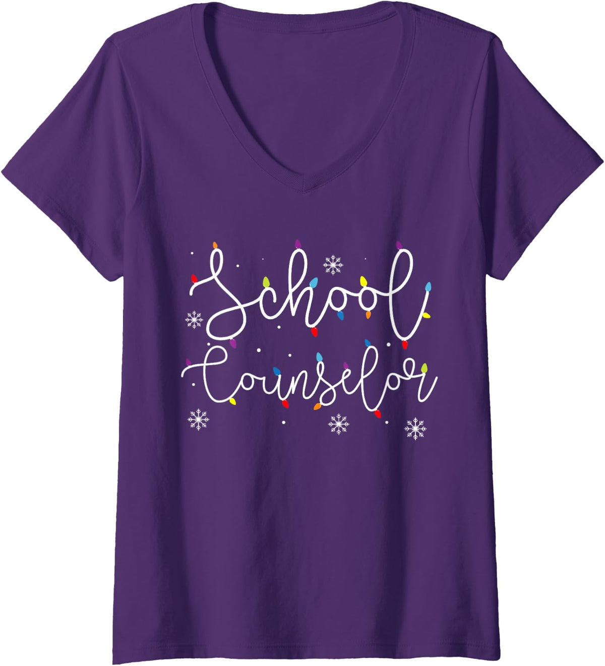 Women's Cute Christmas School Counselor Squad X-mas Light Festive V-Neck T-Shirt - Purple