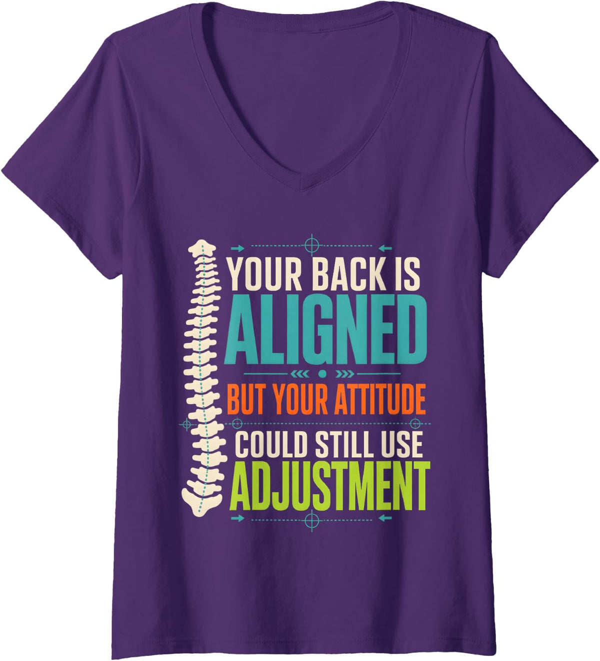 Women's Chiropractor Adjust Attitude Funny Chiropractor V-Neck T-Shirt - Purple