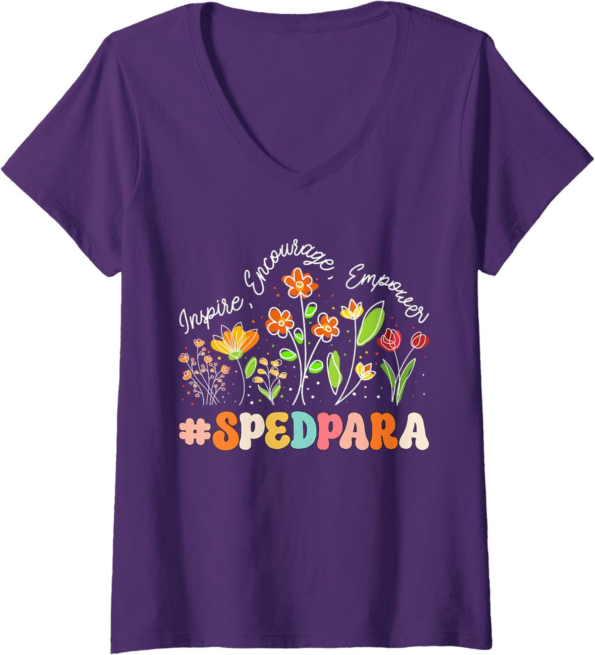 Women's SPED para Appreciation Week Teacher Back to School V-Neck T-Shirt - Purple