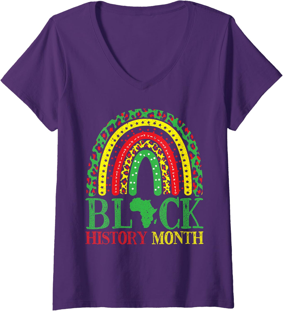 Womens Black History Month Rainbow V-Neck T-Shirt - Purple