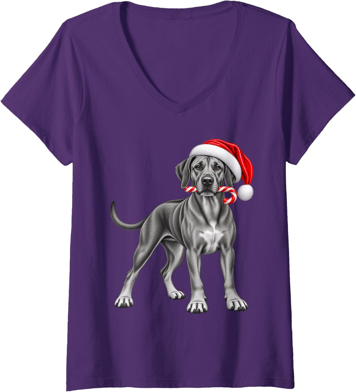 Women's Rhodesian Ridgeback Christmas Santa Hat Candy Cane Xmas Dog V-Neck T-Shirt - Purple