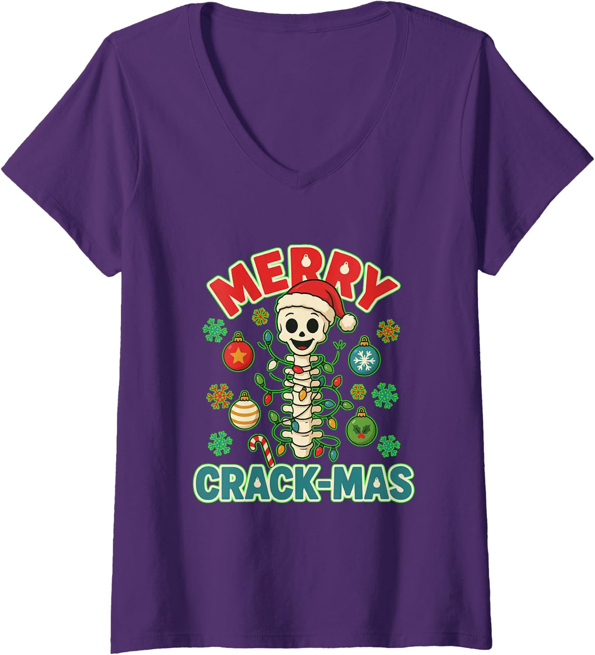 Women's Merry Crack-Mas Funny Chiropractor Christmas Spine V-Neck T-Shirt - Purple