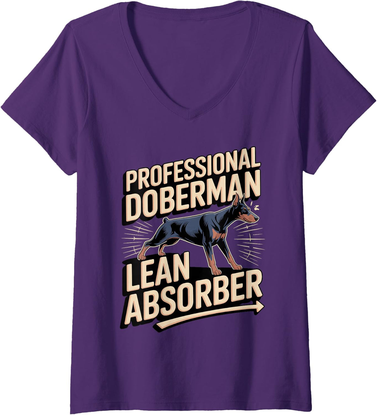 Women's Professional Doberman Lean Absorber Dobie Dog V-Neck T-Shirt - Purple