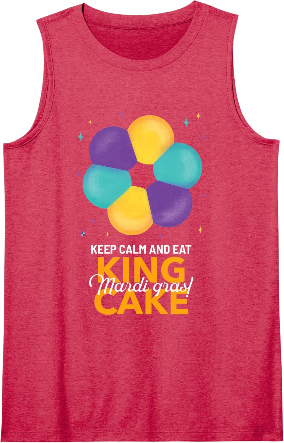 Keep Calm and Eat King Cake Mardi Gras Sleeveless Tank Top - Red