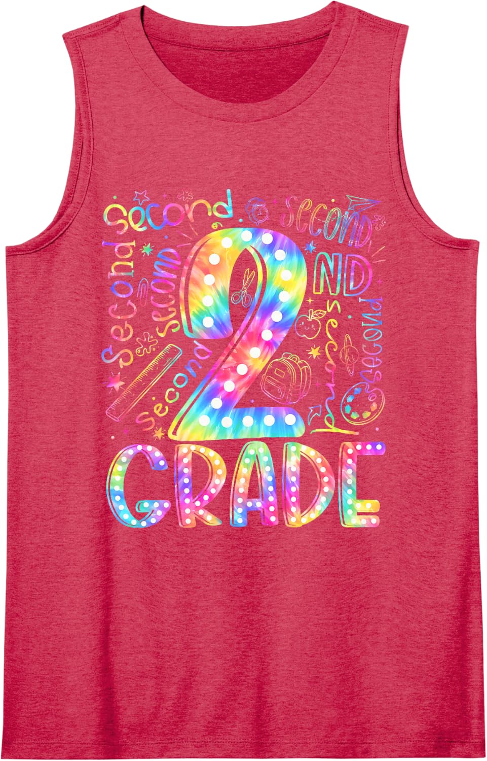 Back to School 2nd Second Grade Tie Dye Teacher Kids Tank Top - Red