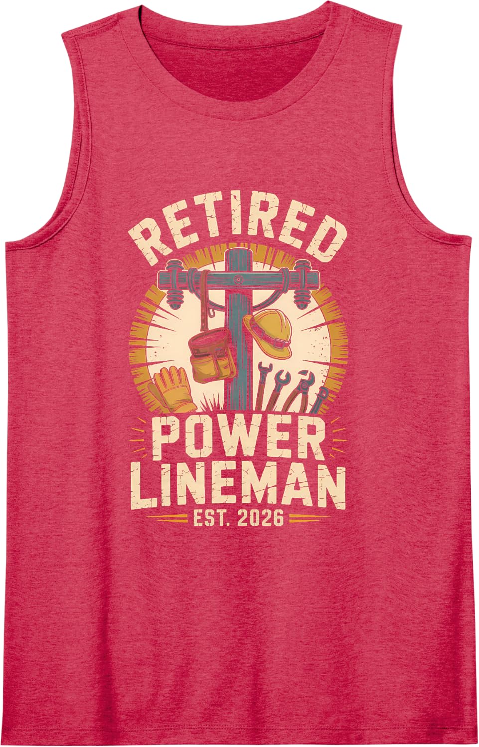 Women's Power Lineman Retired Est 2026 Utility Crew Sleeveless Tank Top - Red