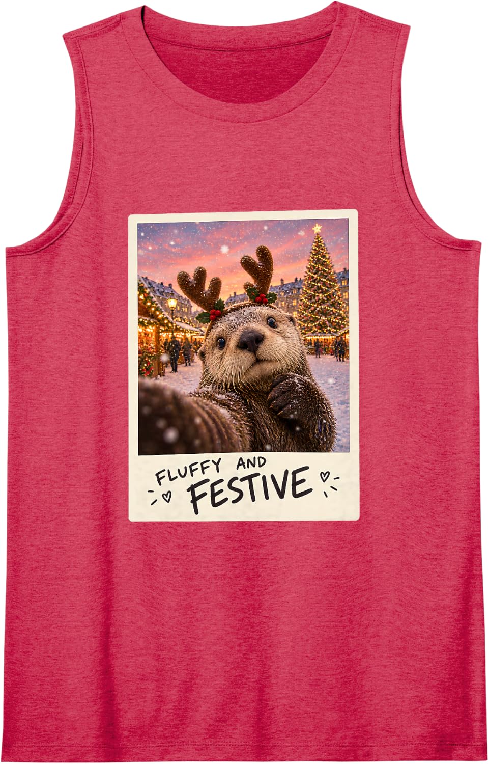 Fluffy and Festive Sea Otter Christmas Sleeveless Tank Top - Red