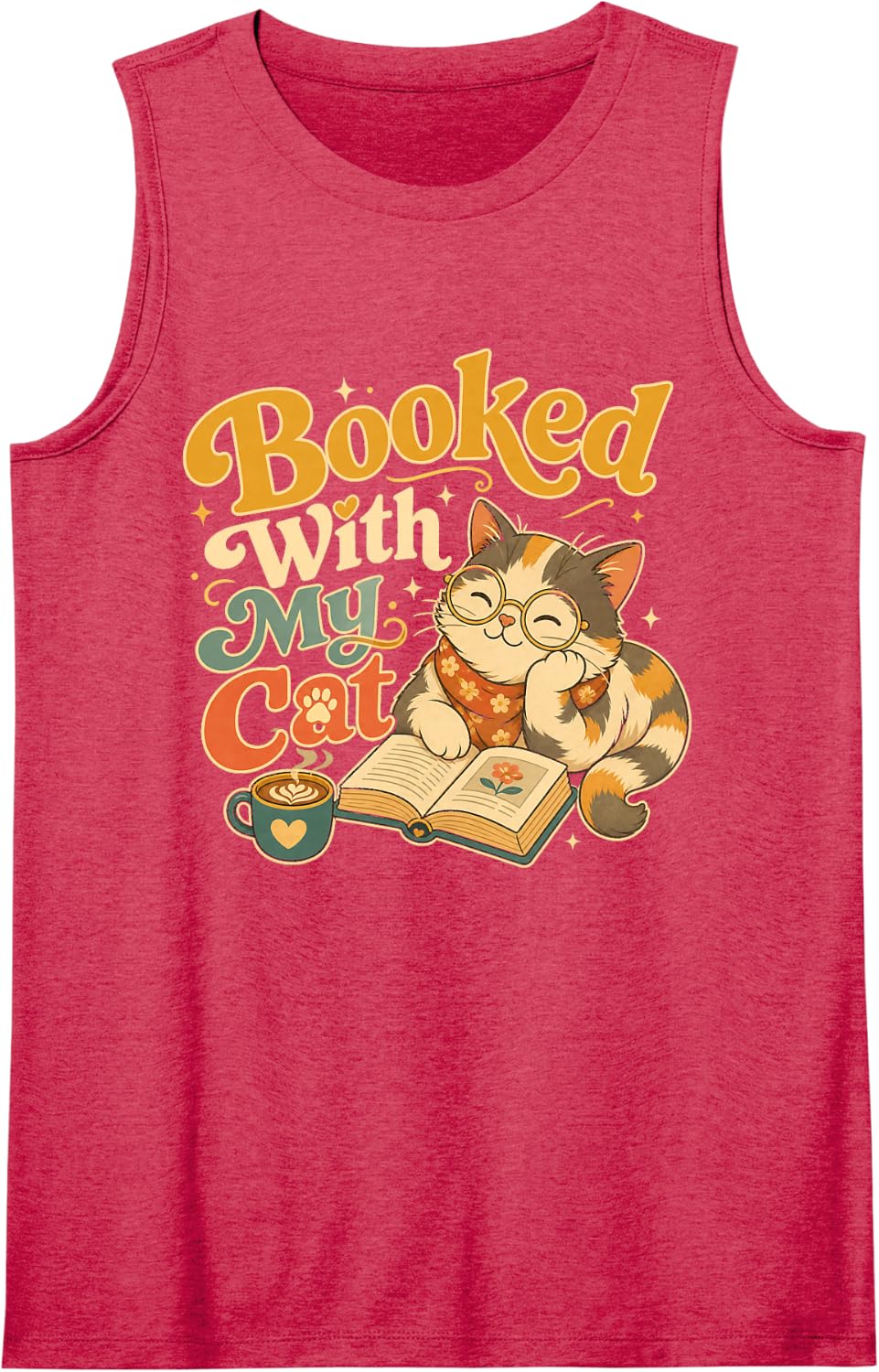 Booked with My Cat Book Lover Reading Tank Top - Red