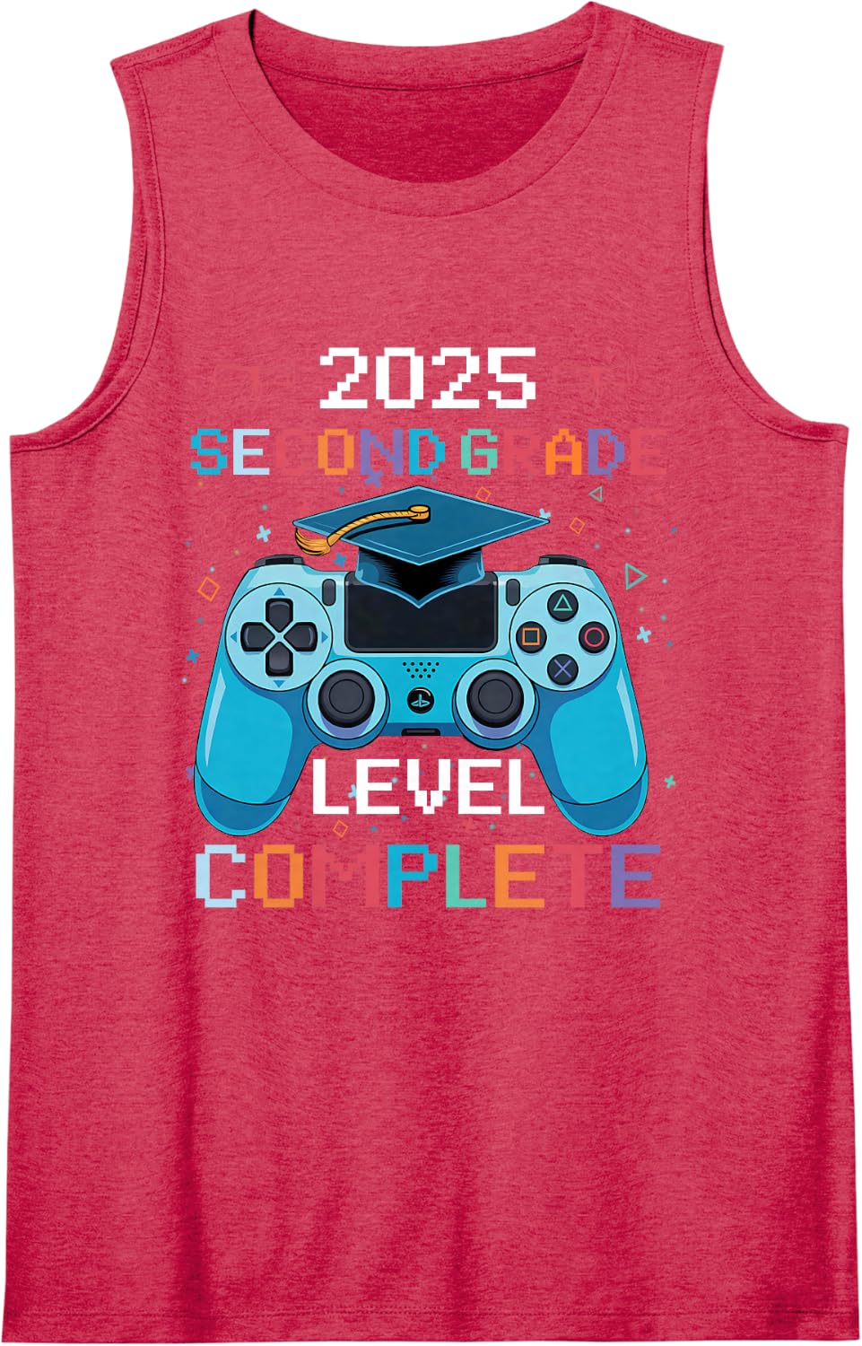 2nd Grade Level Complete Video Gamer Boy Graduation Sleeveless Tank Top - Red