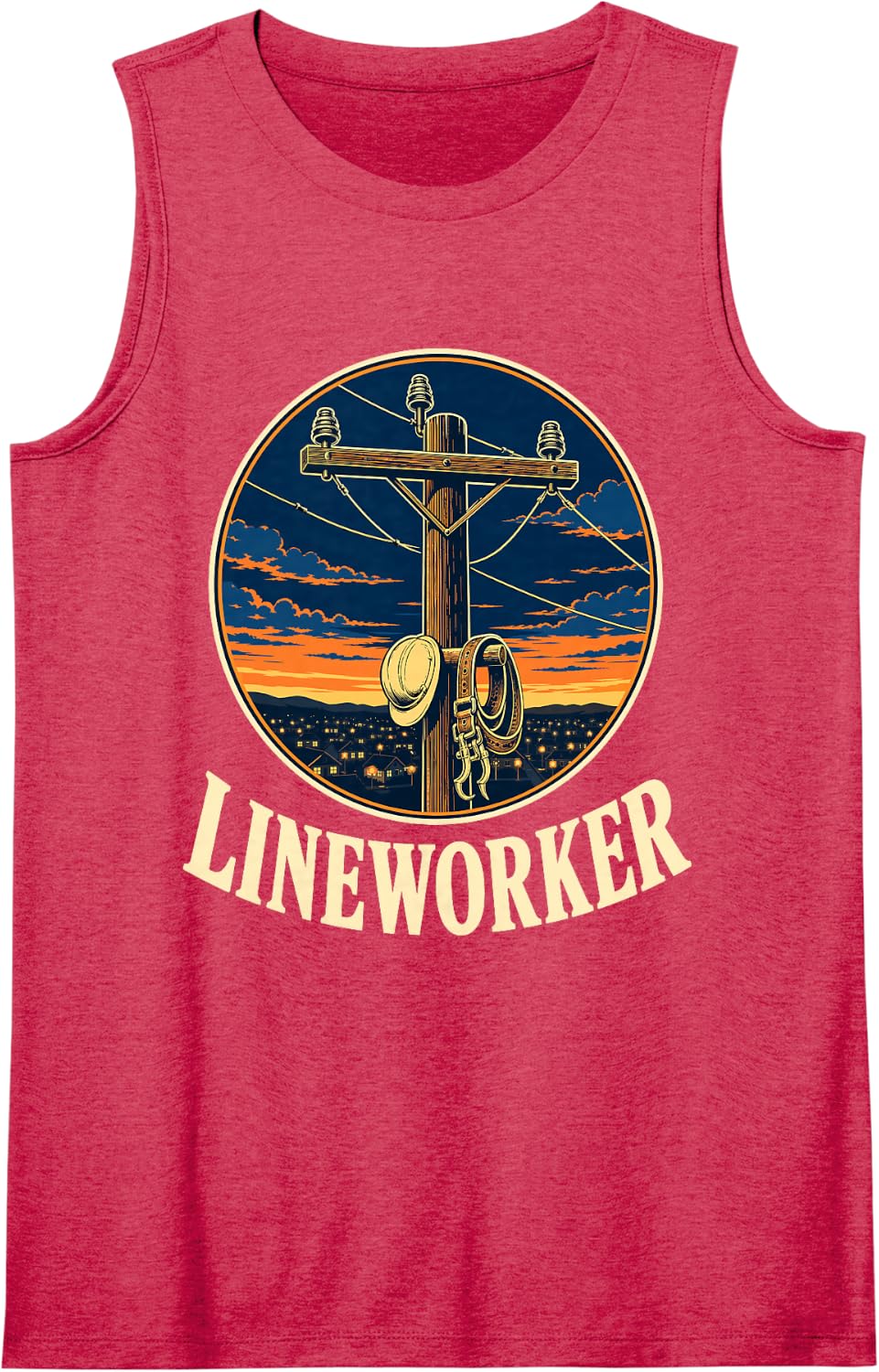 Lineworker Power Line Pole Lineman Sleeveless Tank Top - Red