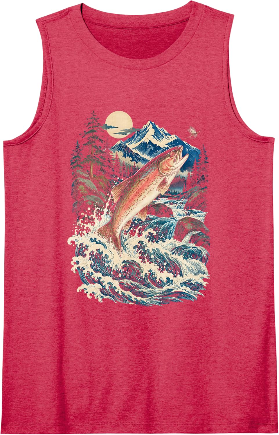 Rainbow Trout Fly Fishing Mountain Stream Nature Sleeveless Tank Top - Red