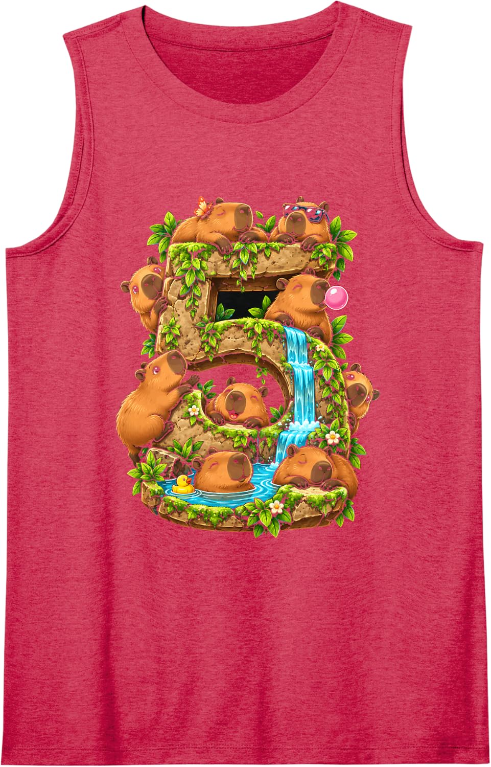 Capybara 5th Birthday Cappy Birthday Funny Capybara Lover Sleeveless Tank Top - Red