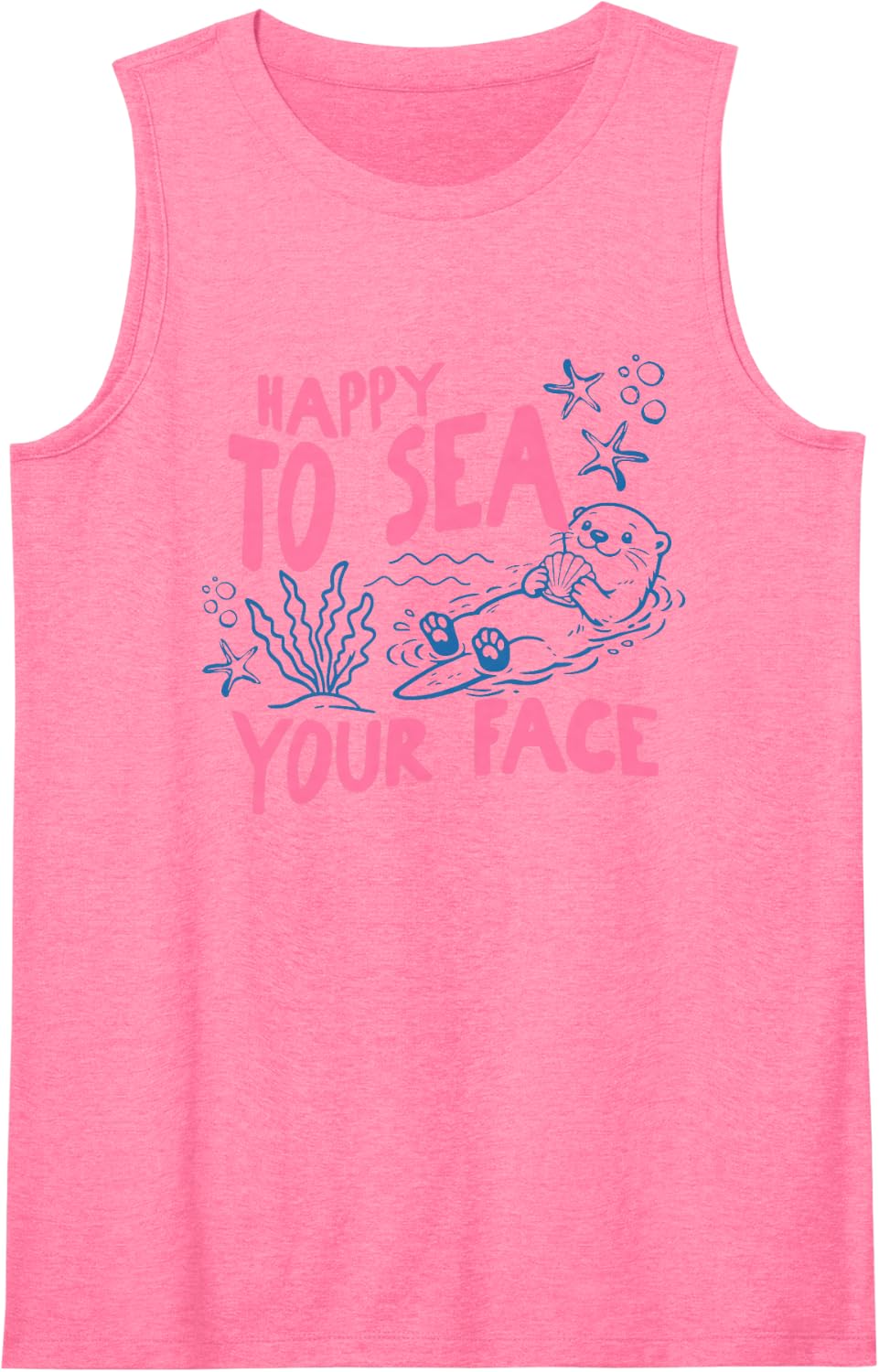 Happy to Sea You Otter Teacher Back to School Ocean Sleeveless Tank Top - Pink