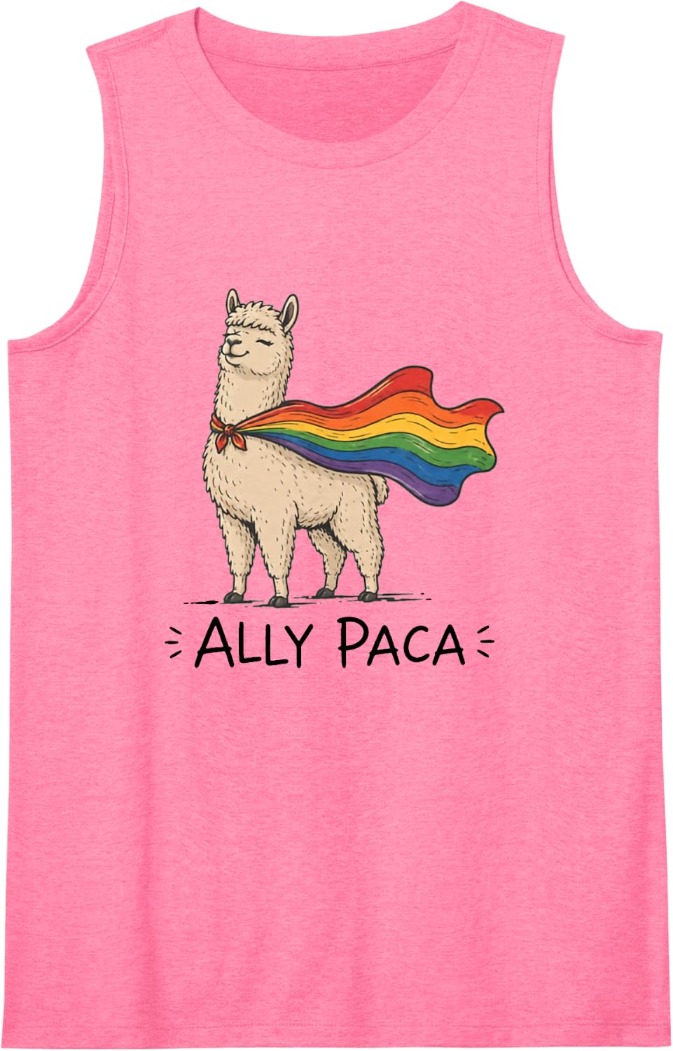 Retro Ally Paca LGBTQ Pride Rainbow Alpaca Queer Sleeveless Tank Top - Pink