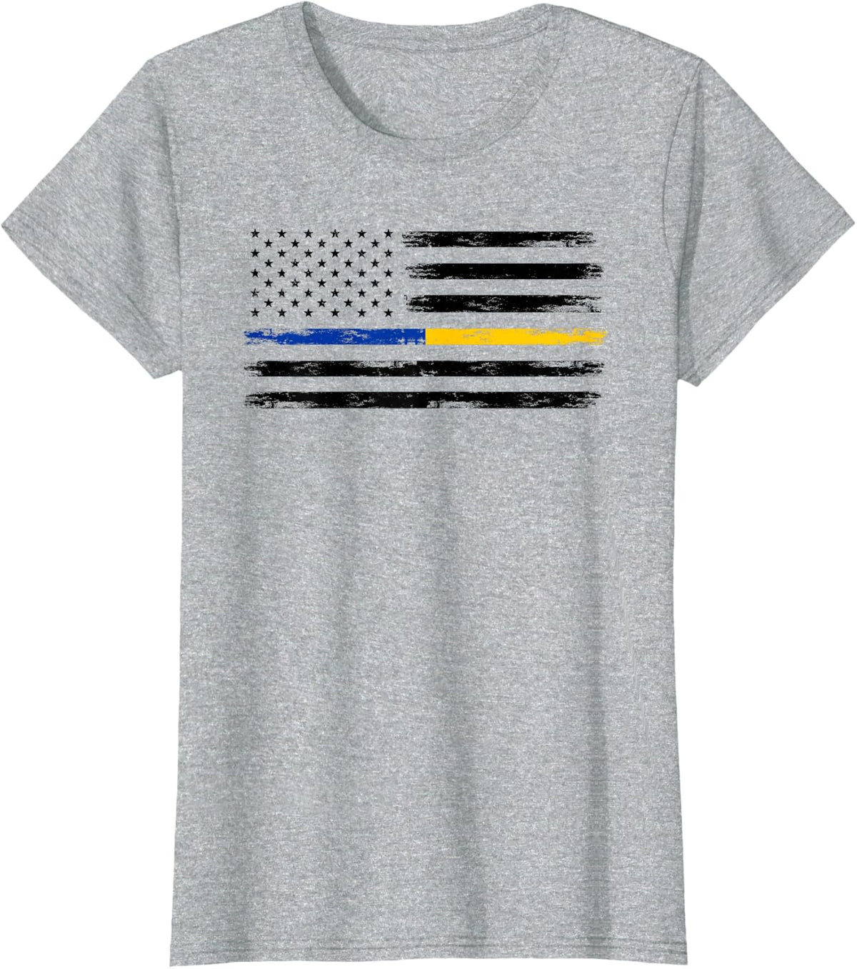 Gold Blue Line 911 Police Dispatcher First Responder T-Shirt - Heather Grey