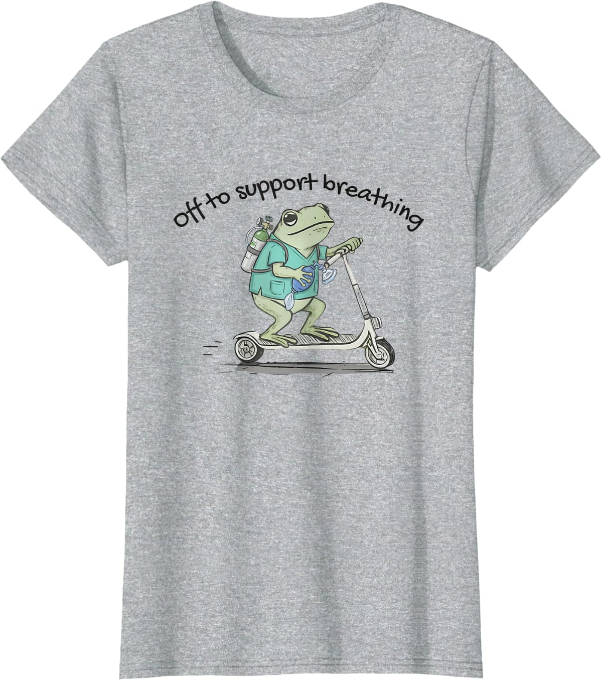 Off to Support Breathing RT Funny Frog Respiratory Therapist T-Shirt - Heather Grey