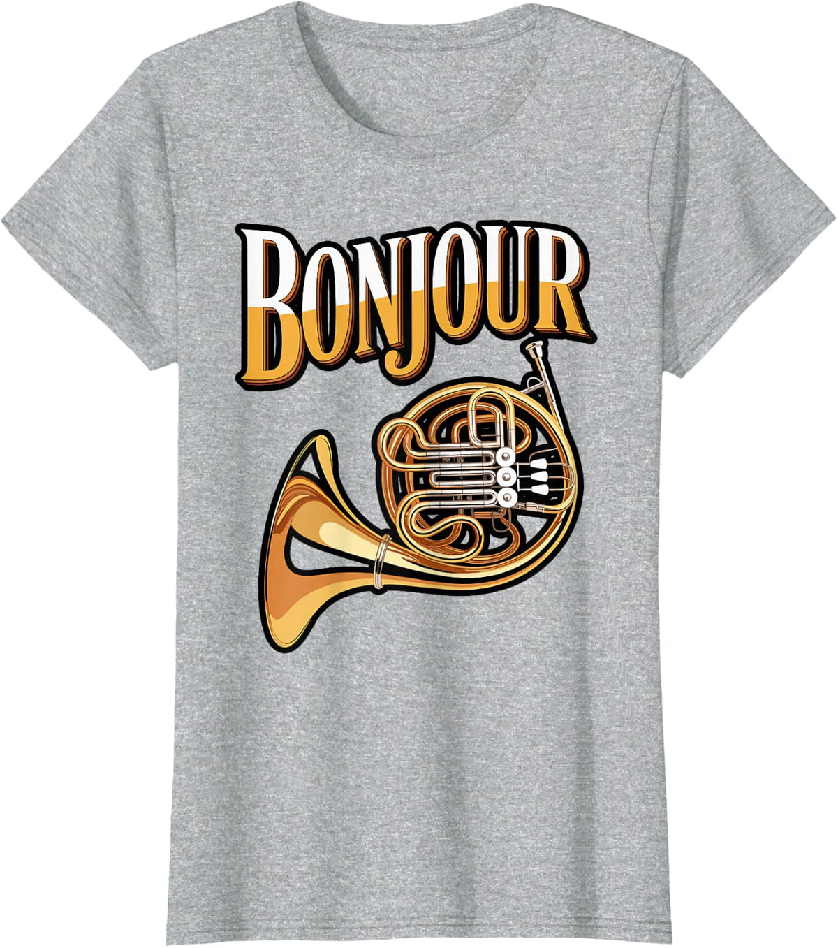 Bonjour French Horn Musician Design T-Shirt - Heather Grey