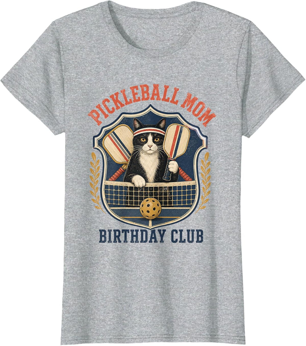 Vintage Pickleball Mom Cat Birthday Club T-Shirt - Heather Grey
