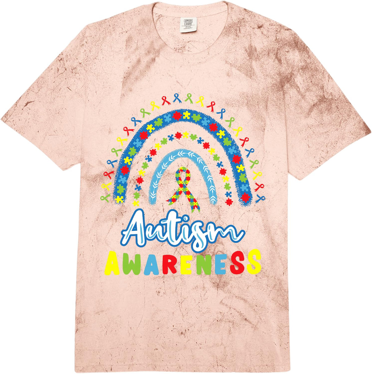 Autism Awareness Rainbow Comfort Colors Adult Heavyweight T-Shirt - Adult Unisex Umber Tie-Dye